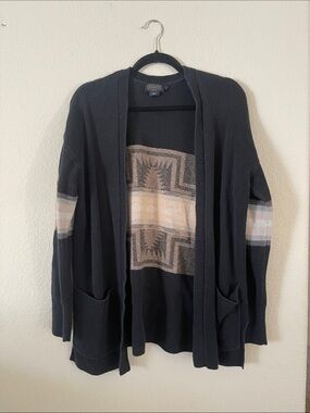 Pendleton Black Cardigan with Tan and Cream Southwestern Panel